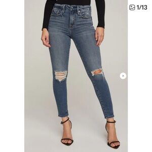 Good American Good Legs Crop Skinny Jean Blue High Rise Women 8/29 Distressed
